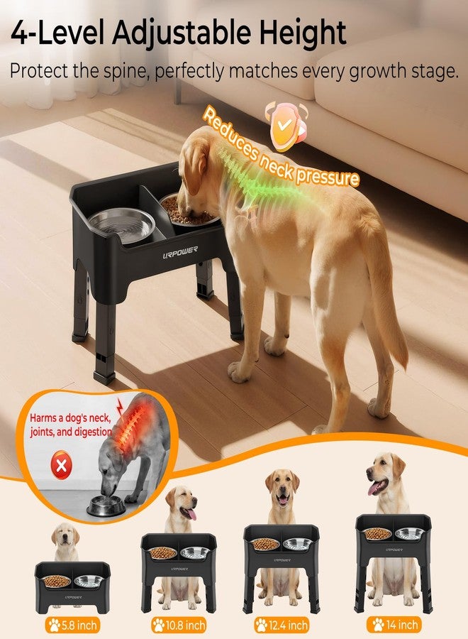 UR باور أوعية طعام وماء مرتفعة مقاومة للفوضى من يورباور، بتصميم حاجب رذاذ عالي، وحامل أوعية مرتفع قابل لتعديل الارتفاع (4 مستويات)، ووعاءان كبيران من الفولاذ المقاوم للصدأ، ومجموعة طعام وماء مانعة للانزلاق للكلاب الصغيرة والمتوسطة والكبيرة. - Image 5